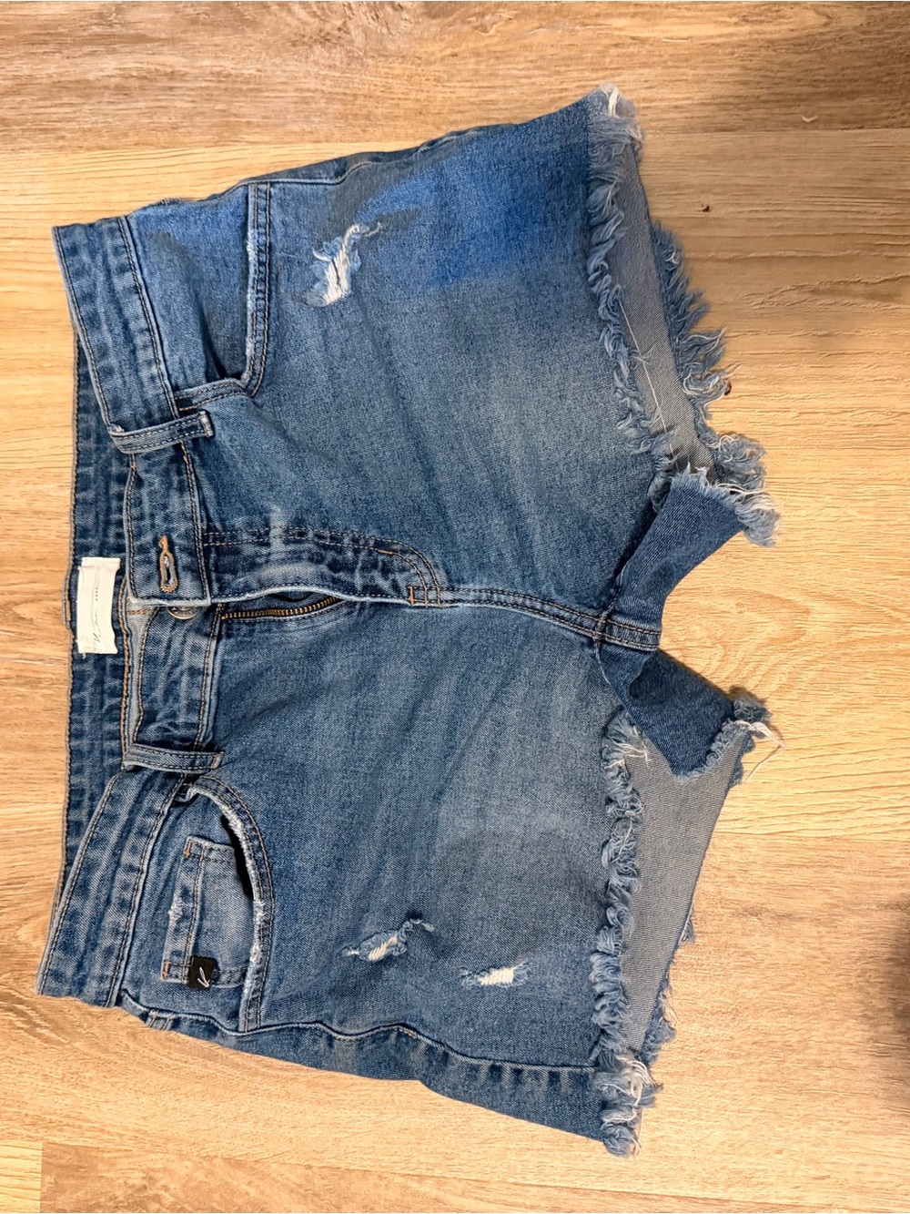 KanCan Medium Blue Distressed Frayed Hem Denim Shorts